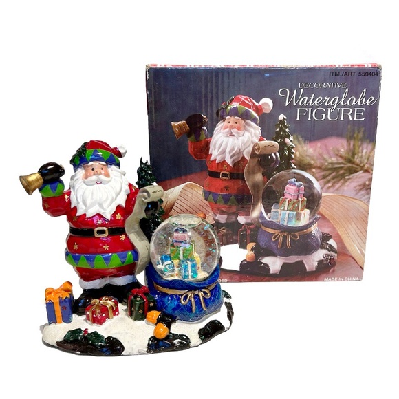 Christmas Santa Claus Snow Globe Decorative Figure Holiday Red Green Sparkly Fun - Picture 1 of 14
